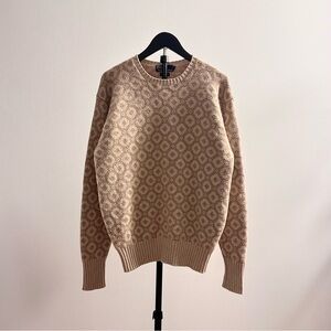 Vintage Polo Ralph Lauren Tan Camelhair Crewneck Diamond Intarsia Sweater Size M